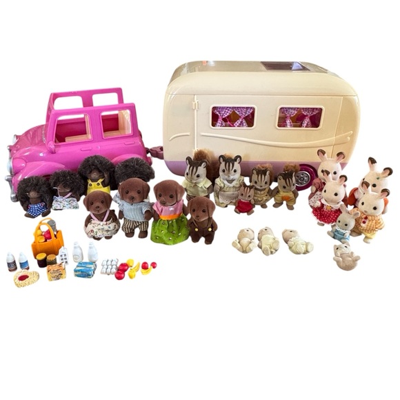 Li’l Woodzeez Pink Happy Camper RV Trailer & 4 Sets of...